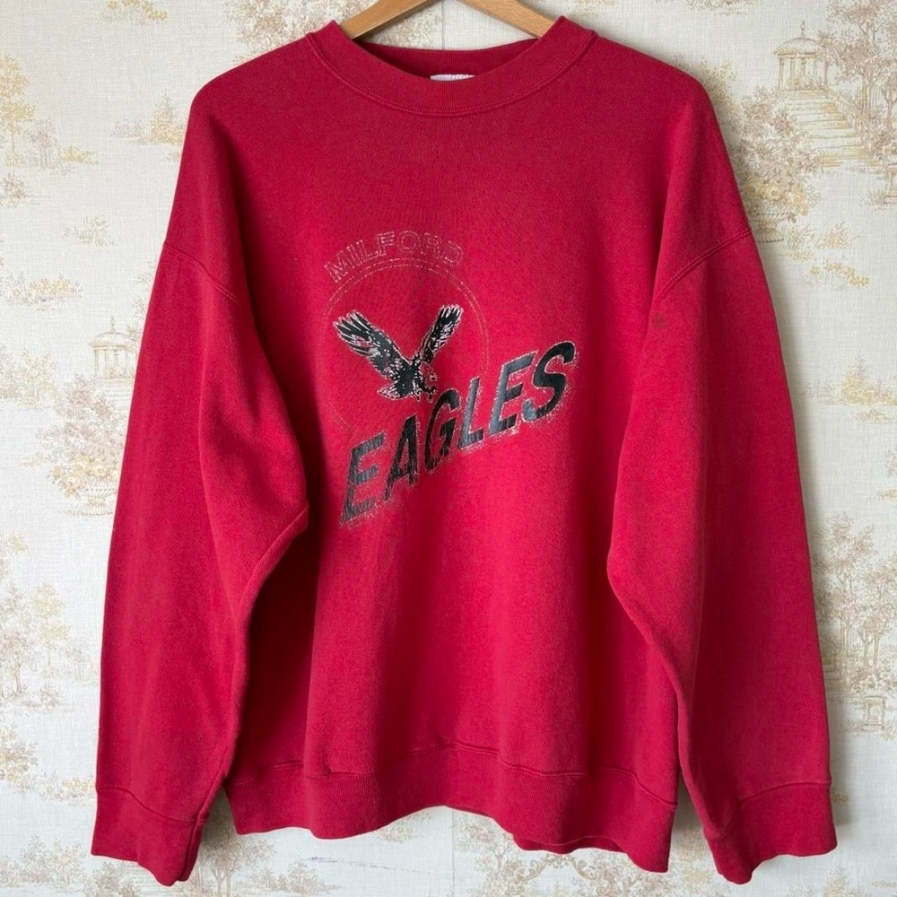 Vintage 90s red thrashed Eagles retro sports jersey style crewneck sweatshirt
